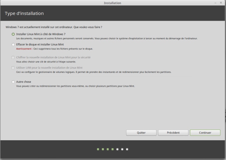 l'installation de linux mint dual boot