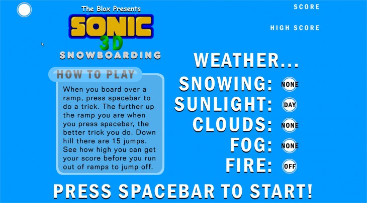 Sonic Snowboard Jeu 3D