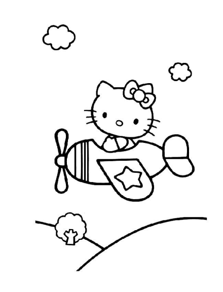 Dibujo para colorear de avión de Hello Kitty