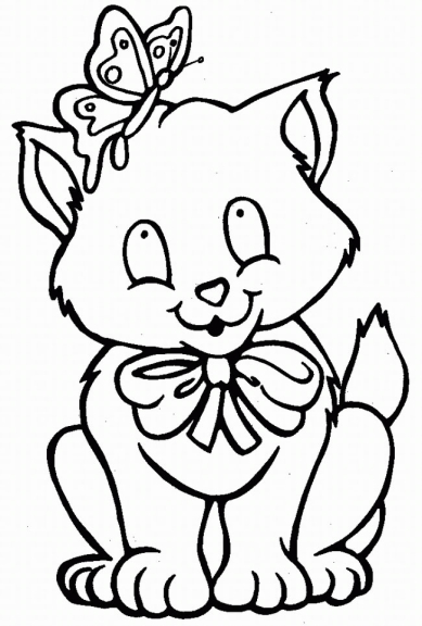 Cat and butterfly coloring page