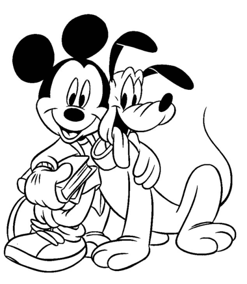 Mickey og Pluto tegninger til farvelægning