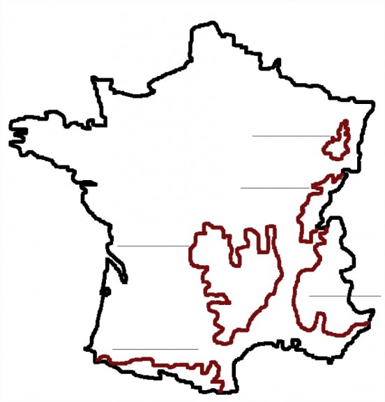 フランスの山の地図