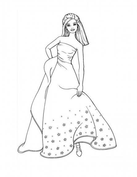 Coloring page Barbie with a dress