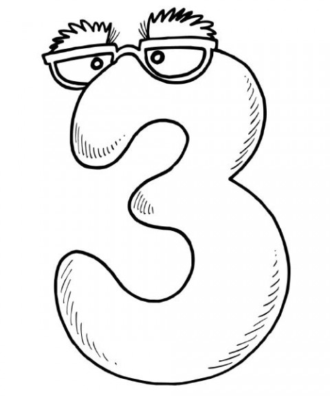 Coloriage chiffre 3 avec des lunettes