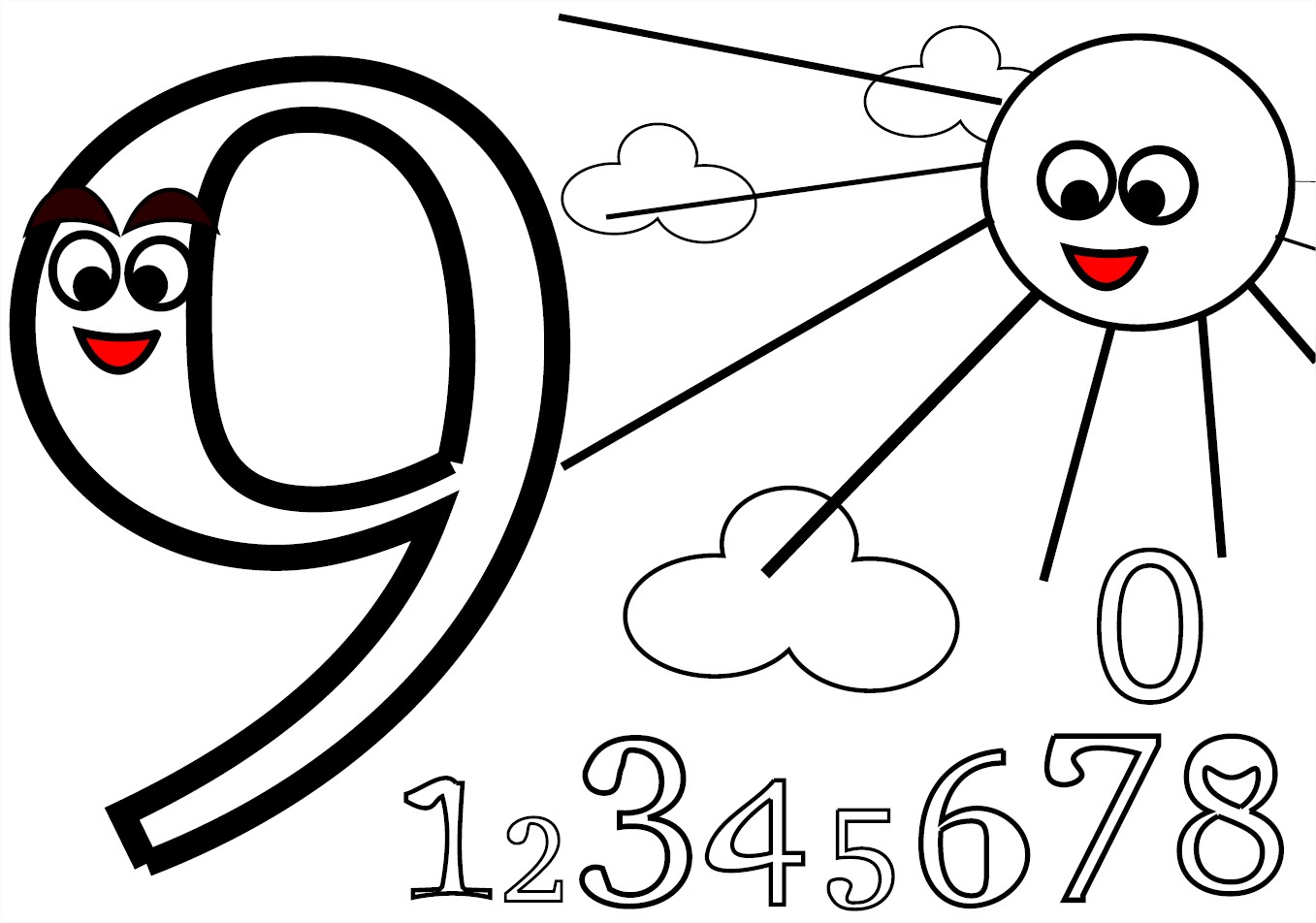 Free number 9 coloring page to print and color