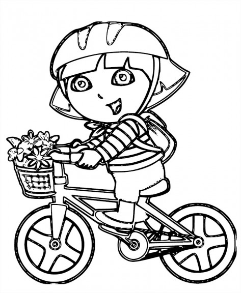 Coloriage de Dora l'exploratrice sur un vélo à imprimer