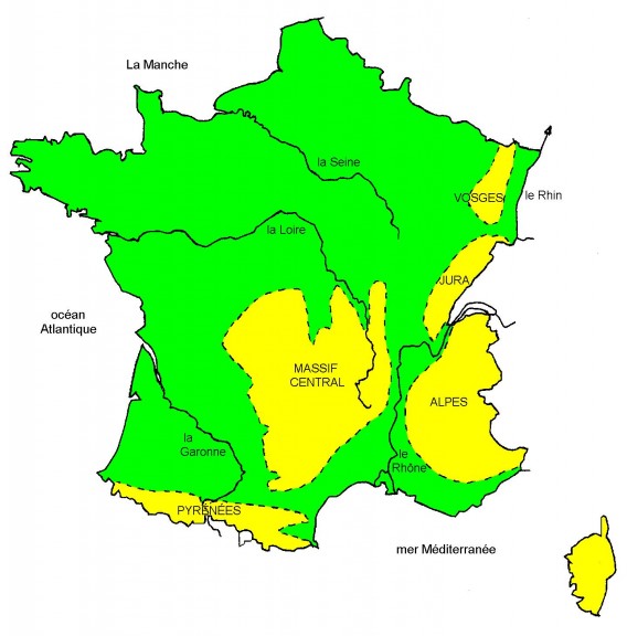 Rivers and massifs of France