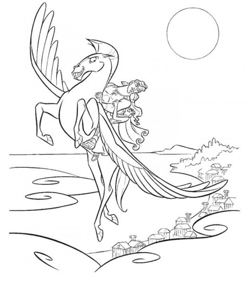 Hercules and Pegasus coloring page