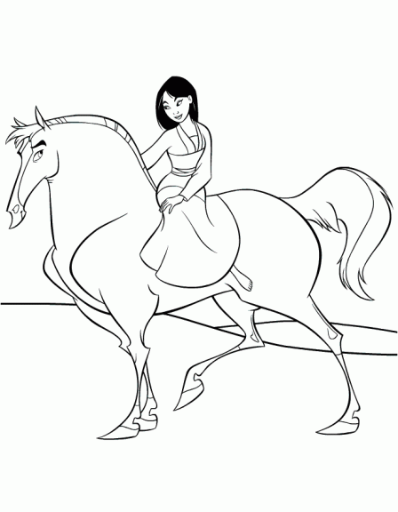 Mulan and her horse coloring page