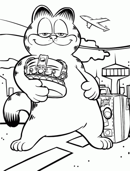 Desenho para colorir Garfield com uma coroa