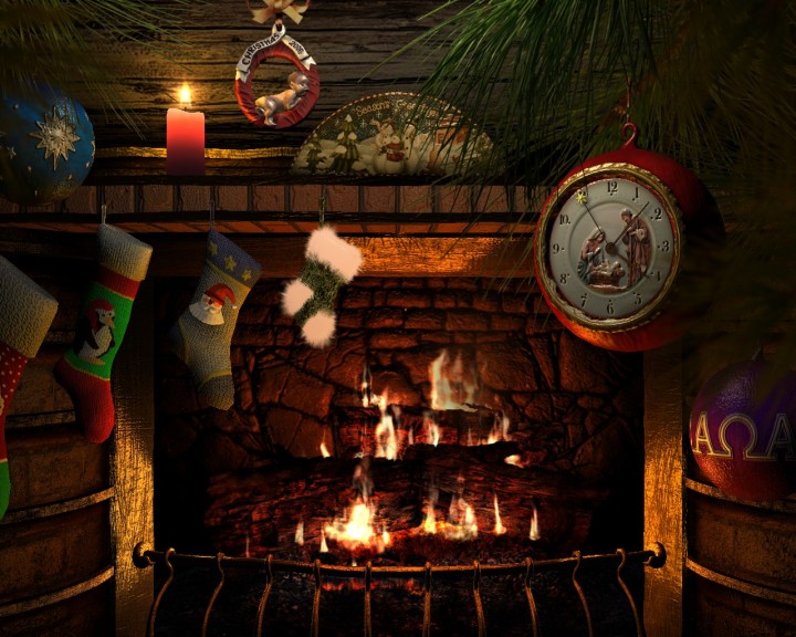 Christmas socks on fireplace 