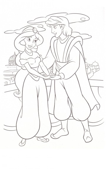 Jasmine and Aladdin coloring page