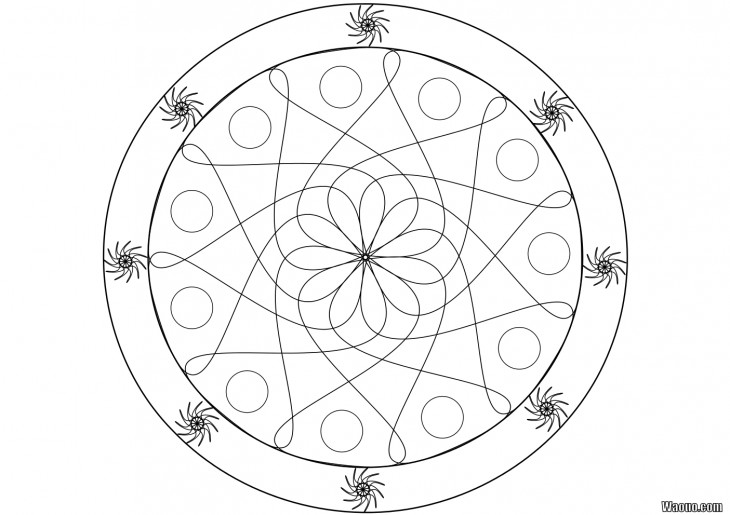 Mandala coloring page with spirals to print and color