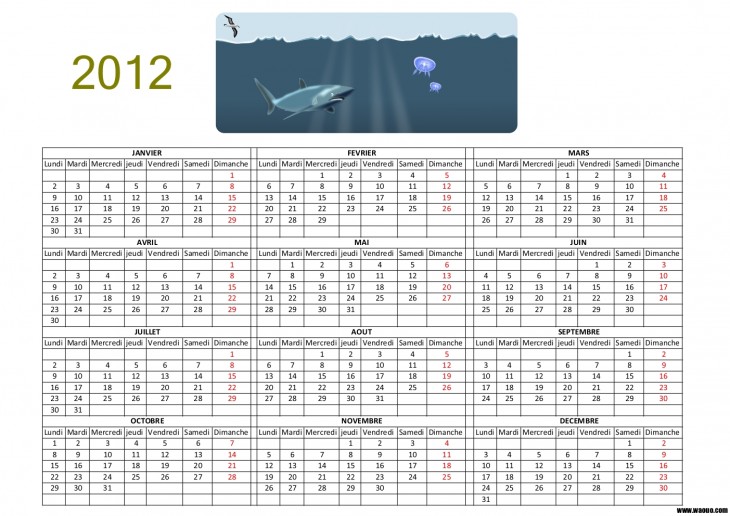 calendário de 2012