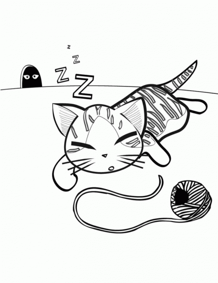 Sleeping kitten coloring page