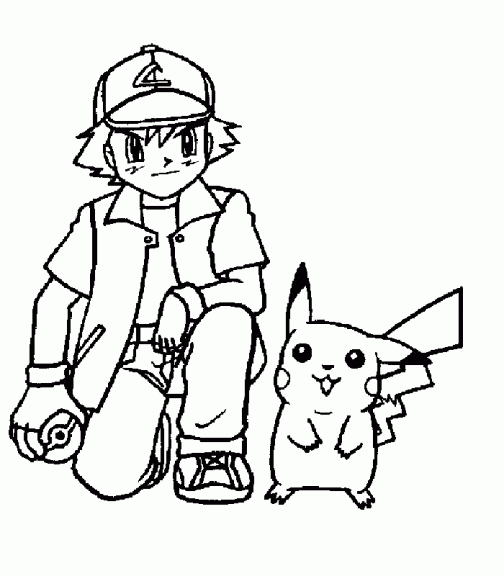 Dibujo de Ash y Pikachu para colorear