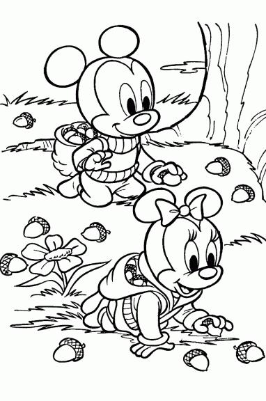 Coloriage bébé Mickey et Minnie