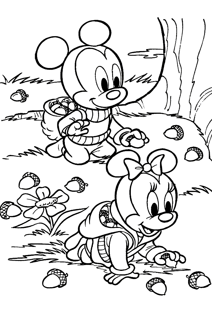 Coloriage bébé Mickey et Minnie