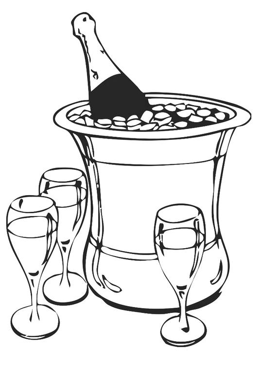 Coloriage Bouteille De Champagne Avec Des Verres A Imprimer