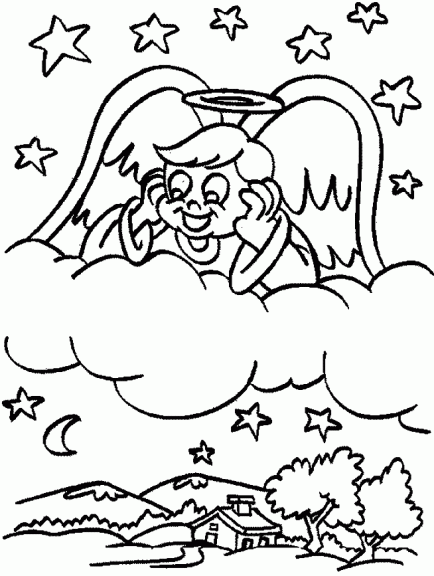 Desenho de Anjo no céu para colorir