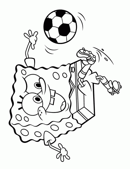 Dibujo para colorear de Bob Esponja de fútbol