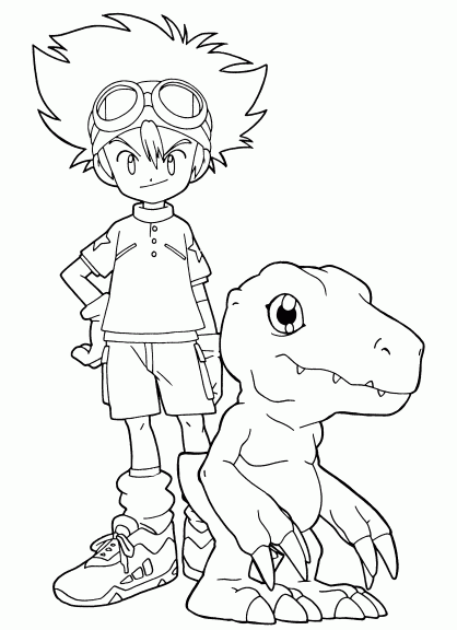 Coloriage Digimon Taichi et Agumon