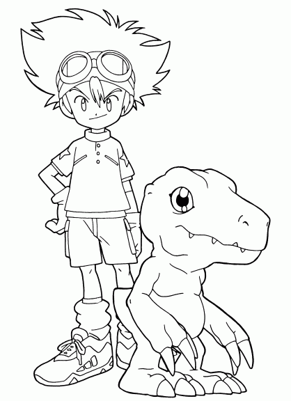 Dibujo de Digimon Taichi y Agumon para colorear