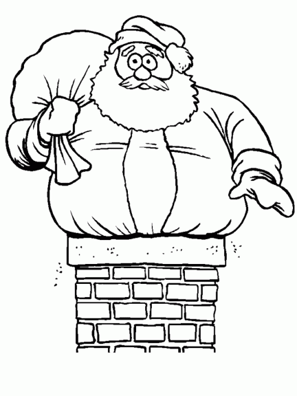 Santa Claus in fireplace coloring page