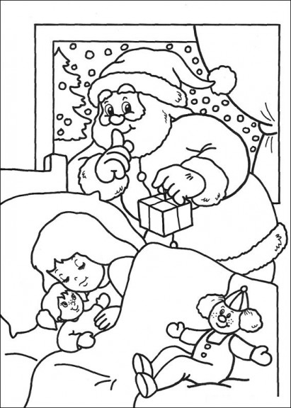 Coloriage père noël cadeau fille