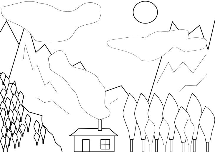 Dibujo de paisaje de montaña para colorear