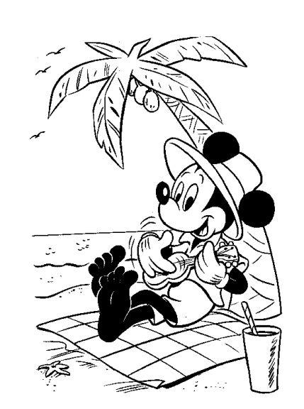 Mickey at the beach coloring page