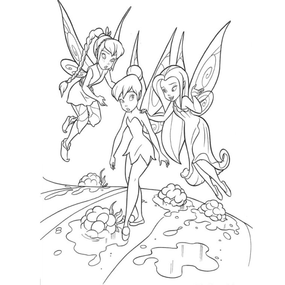 Coloring Tinkerbell with other fairies