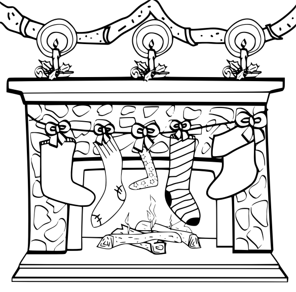 Christmas fireplace coloring page