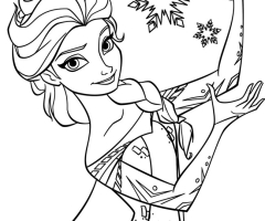 Coloriage d'Elsa devant le palais des glaces de la Reine des Neiges