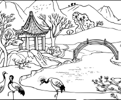 Coloriage Jardin de Chine