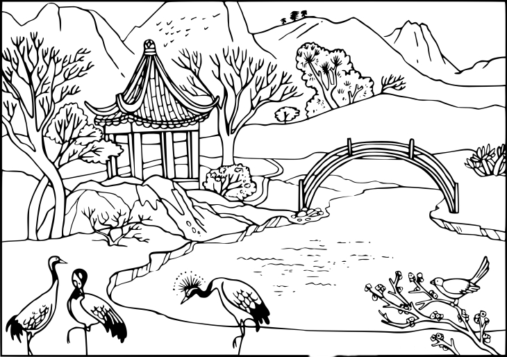 Coloriage Jardin de Chine