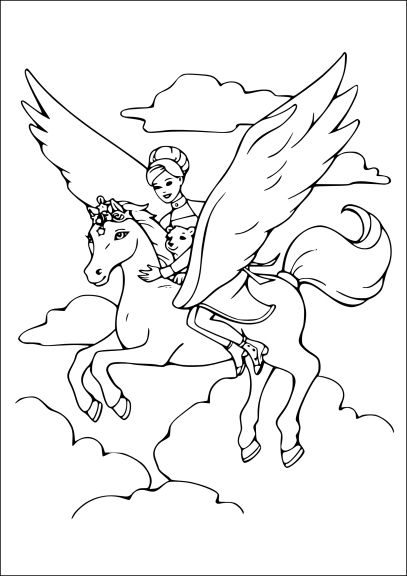 Barbie unicorn coloring page