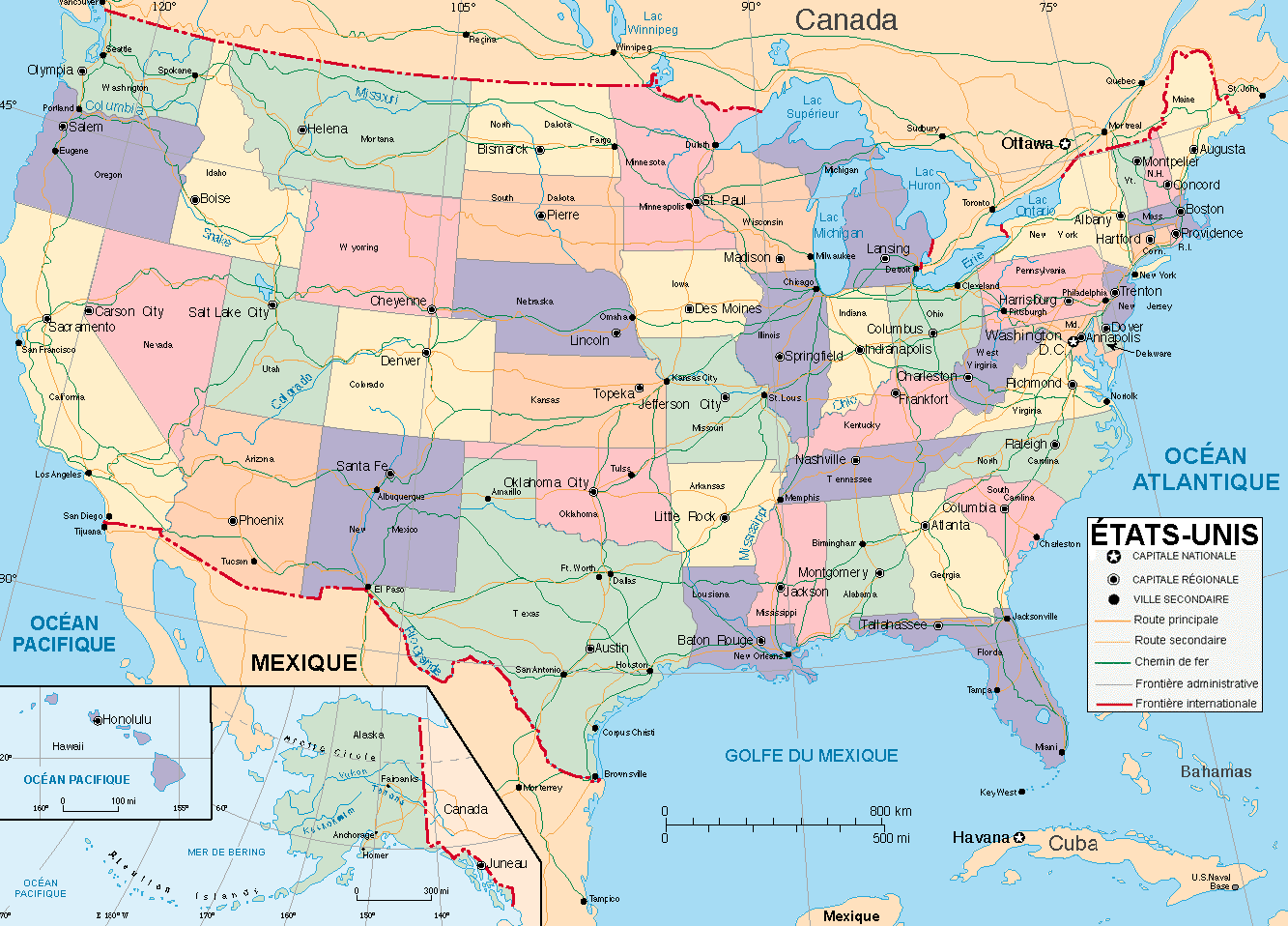 Carte des états des Usa