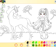 Coloriage fille licorne