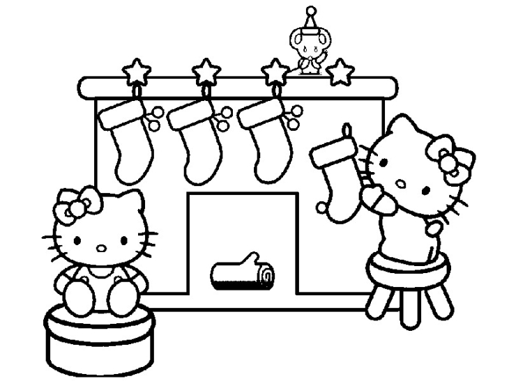 Página para colorear de Hello Kitty Navidad