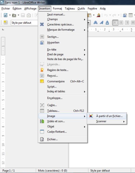 Inserting an image in LibreOffice