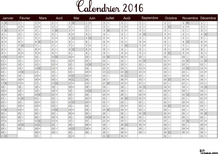 ब्राउन 2016 कैलेंडर