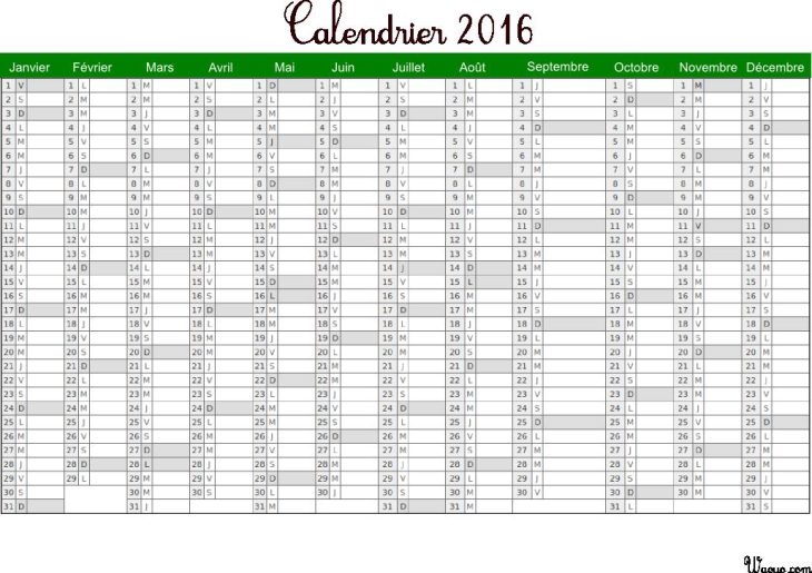 2016年グリーンカレンダー