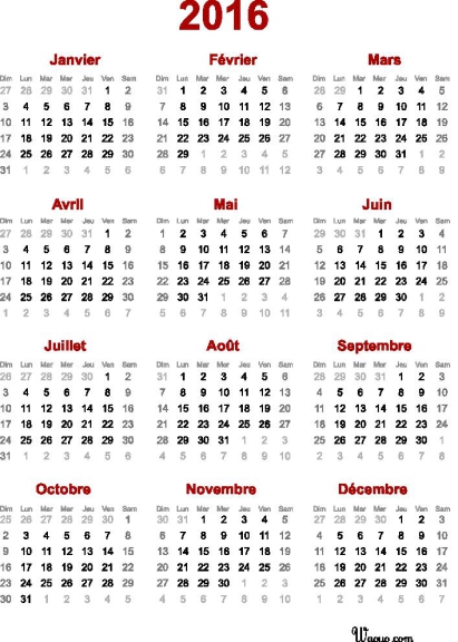 Calendrier 2016