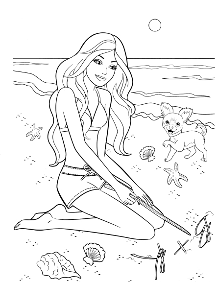 Barbie at the beach coloring page