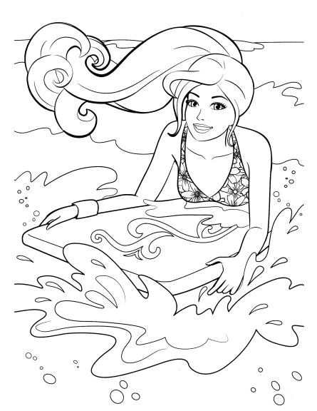 Barbie surfing coloring page