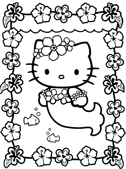 Dibujo de sirena de Hello Kitty para colorear