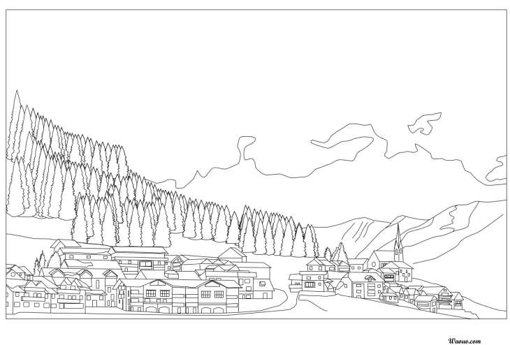 Christmas village coloring page