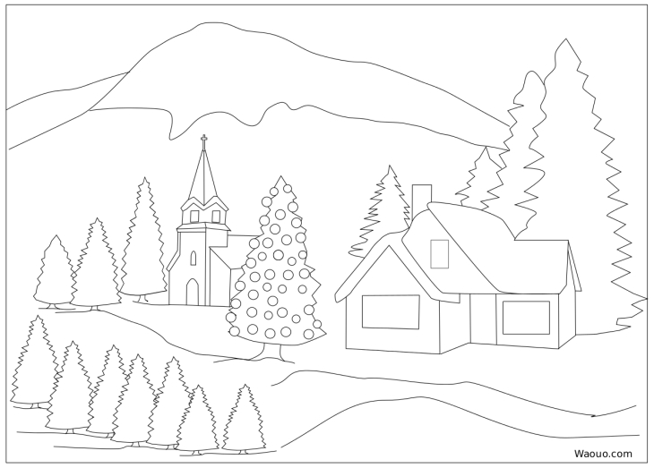 Christmas landscape drawing