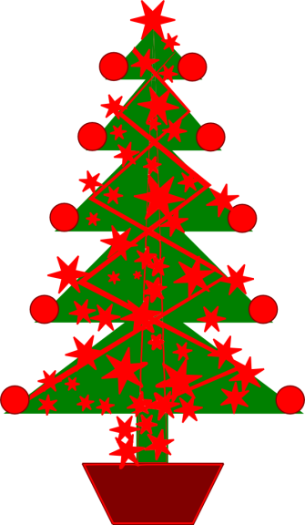 A Christmas tree decorated in red